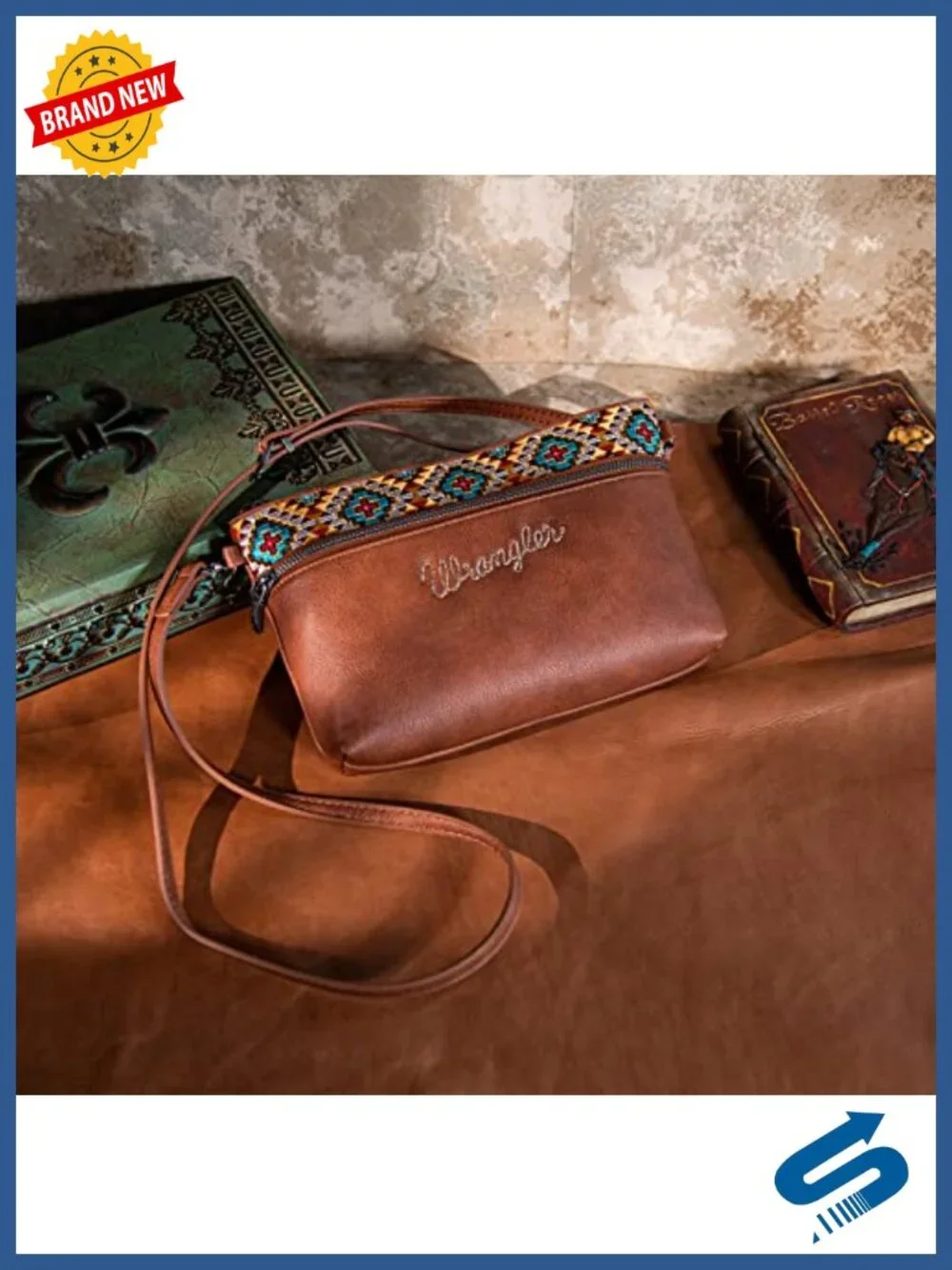 Western Cowhide Crossbody Bag Clutch Wristlet Purse with Embroidery